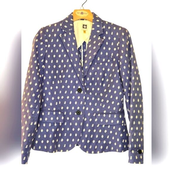 Anne Klein Clipped Jacquard Atlantic Blue Optic Career Style Blazer Size 2 - Picture 2 of 15
